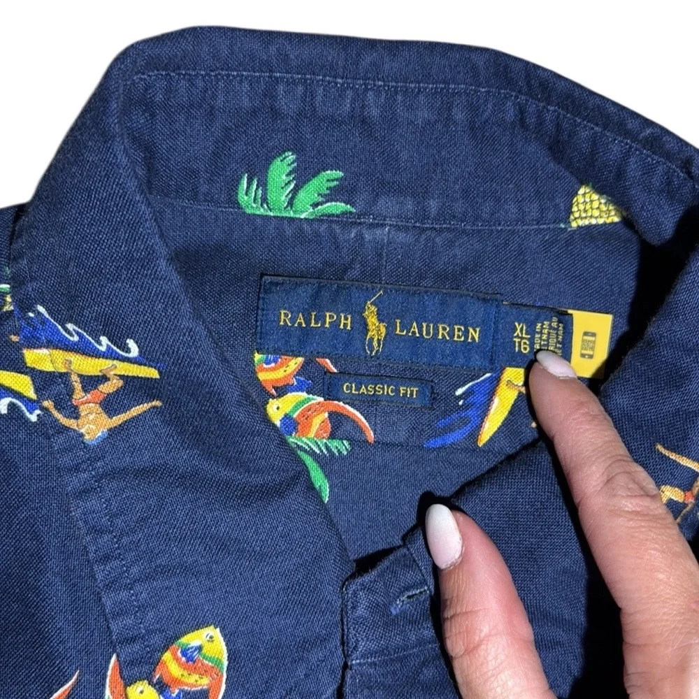 POLO RALPH LAUREN Men's Classic‎ Fit Tropical Surfer Print Oxford Shirt Men's XL